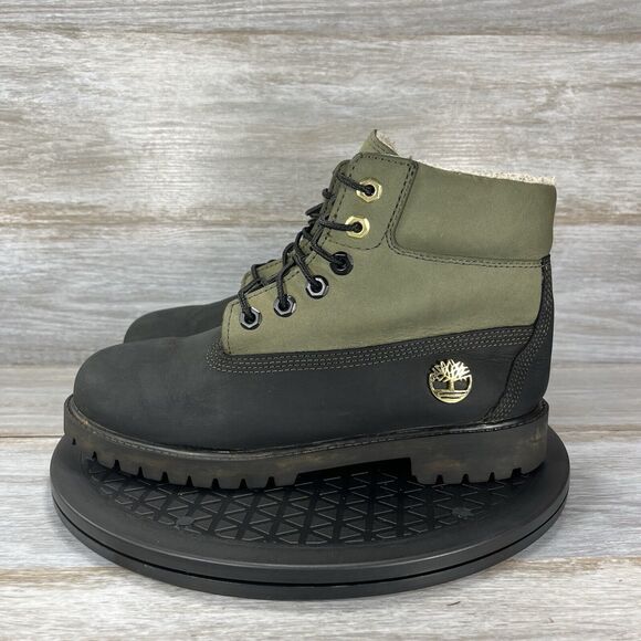 Timberland 6 Black Grape Leaf Green Fleece Lined Winter Boots Youth 6 Womens 7.5 - Picture 1 of 9